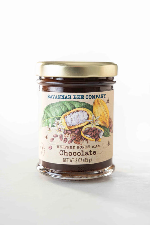 A jar of whipped honey with chocolate by Savannah Bee Company