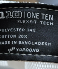 Fabric label with text on a white background