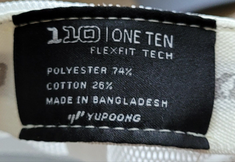 Fabric label with text on a white background