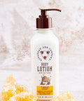 Body lotion bottle with pump on a textured background