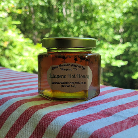 Stone Mountain Apiaries Jalapeño Hot Honey Hex Jar