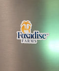 Foxadise Farms logo on a metallic surface