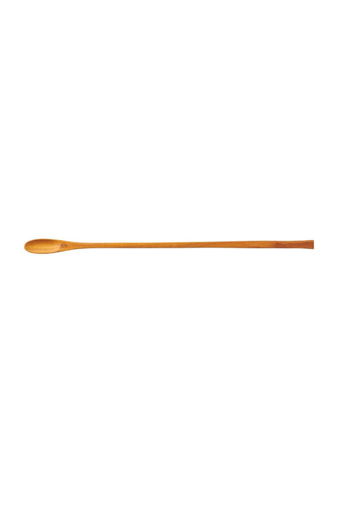 A wooden spoon with a smooth finish, likely made from teak, isolated on a white background.